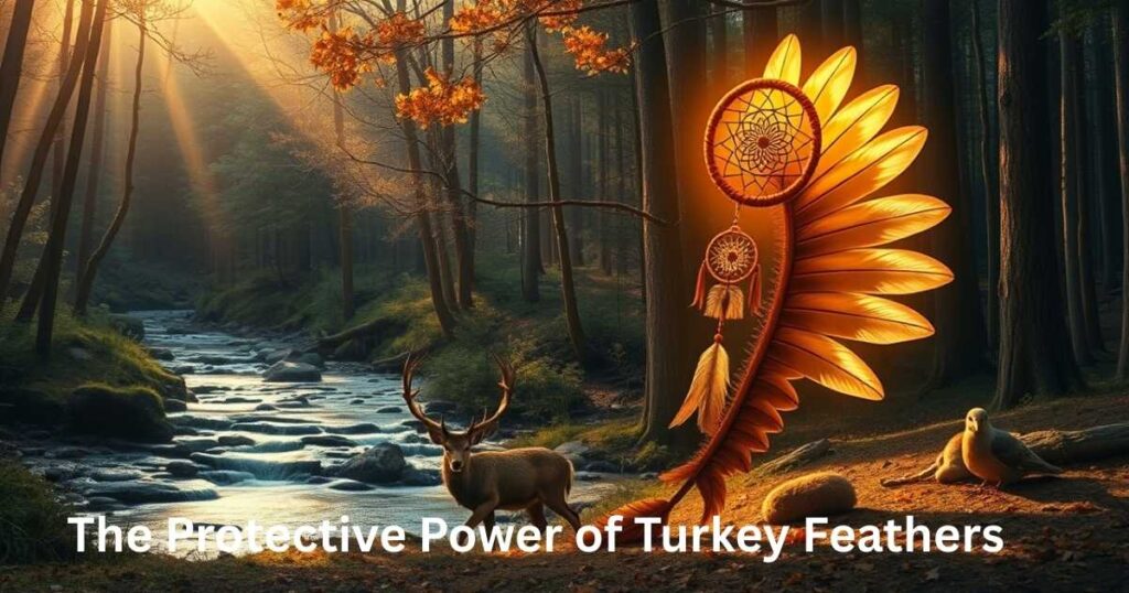 A meaningful and culturally respectful illustration showing a gathering of people in a natural or tribal setting, where turkey feathers are being used in a ceremonial, communal, or symbolic way. Highlight scenes such as feathers being shared, worn in headdresses, or used in rituals, storytelling, or blessings. Center a prominent turkey feather as a unifying symbol among the people. Use warm, earthy tones like terracotta, browns, and deep reds to convey connection, heritage, and unity. The overall mood should be inclusive, respectful, and focused on tradition, emphasizing how turkey feathers play a meaningful role in bringing people together and preserving cultural identity.